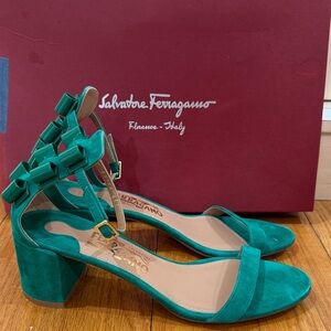 Salvatore Ferragamo Teal Suede Heels